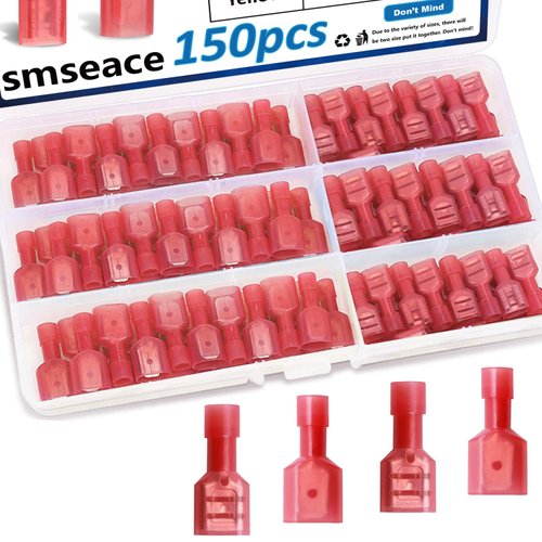 smseace 150Pcs Female/Male Spade connectors 22-16AWG Nylon Spade Quick Disconnect Connectors Insulated Spade Wire Crimp Terminal Electrical Wire Connectors Kit