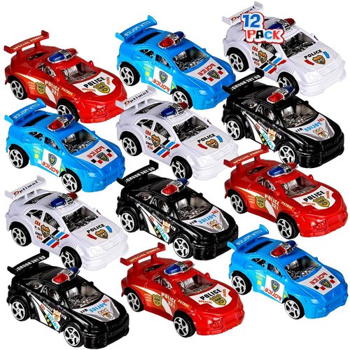 ArtCreativity Pullback Mini Police Toy Cars for Kids, Set of 12, Pull Back Racers in Assorted Colors, Police Birthday Party Favors for Boys Girls, Goodie Bag Fillers, Small Game Prizes