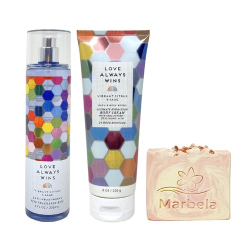 Bath & Body Works Love Always Wins 2 Piece Value Pack with a Himalayan Salts Springs Bar Soap - Fragrance Mist and Body Cream - Full Size