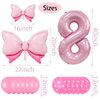 Pink Birthday Balloons Pink Bow Balloons 40 Inch Number Balloons Set for Pink Birthday Decorations 8 Year Old Girl Birthday Party Decoration Balloon Aluminum Film Balloon