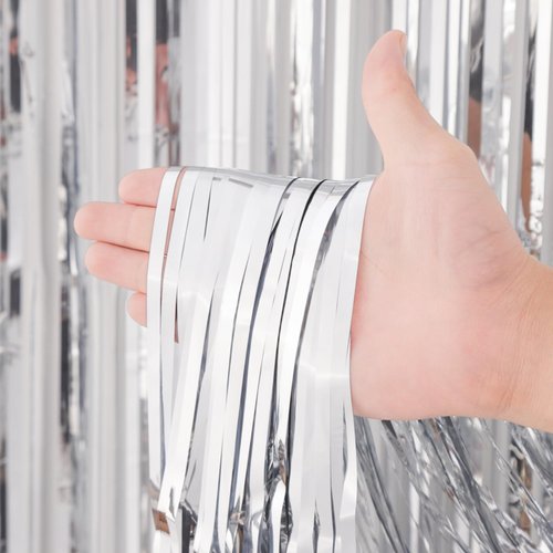 Voircoloria 2 Pack Silver Tinsel Foil Fringe Curtains, Silver Party Decorations, Metallic Tinsel Party Streamers Backdrop for Birthday Baby Shower Graduation Wedding Bachelorette Party Decorations
