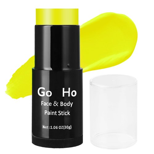 Go Ho Cream-Blendable Yellow Face Paint Stick (1.06 oz),Full-coverage Yellow Body Paint Stick for Adults Children Halloween Cosplay SFX Makeup,Waterproof Yellow Eye Black Stick
