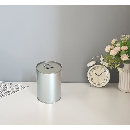 Produco Metal Money Coin Piggy Bank No Break to Open Saving Box W/Easy-Open-End Lid for Adults Kids boy (Silver)