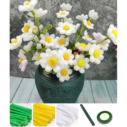 YOOTOM 300PCS DIY Crafts Pipe Cleaner Flower Kits for Little Daisies Making, Chenille Stems Daisy Flower Creation, 18 Artificial Daisies Bouquets for Party Wedding Home Decor