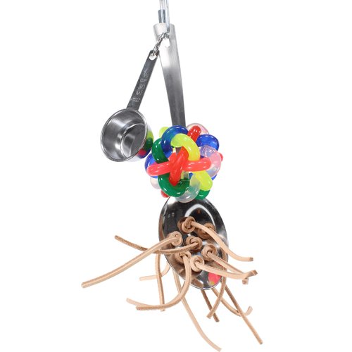 1976 Spaghetti Leather Bonka Bird Toys Durable Shiny Stainless Steel Parrot Cockatoo African Grey Macaw