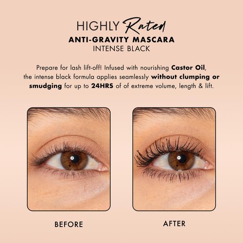 Milani Highly Rated Anti-Gravity Black Mascara with Castor Oil and Molded Hourglass Shaped Brush - 2 Pack