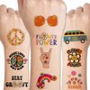 CHARLENT Hippie Temporary Tattoos for Kids - 79 PCS Groovy 70s Flower Power Peace and Love Tattoos for Boys Girls Birthday Party Supplies