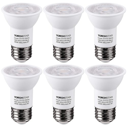TORCHSTAR PAR16 LED Bulb, 500LM 6.5W 50W Equivalent, Dimmable Spot Light, 40° Beam Angle, UL & Energy Star Listed Track Spotlight, 3000K Warm White, E26 Medium Base, Damp Rated, Pack of 6