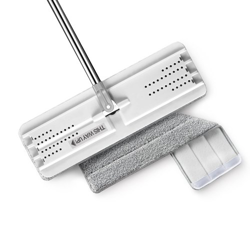 JOYMOOP Flat Mop, Microfiber Mop for Floor Cleaning and Wall Cleaner, 50" Mop Handle with Flexible 13" Flat Head with a Microfiber Mop Pad - White