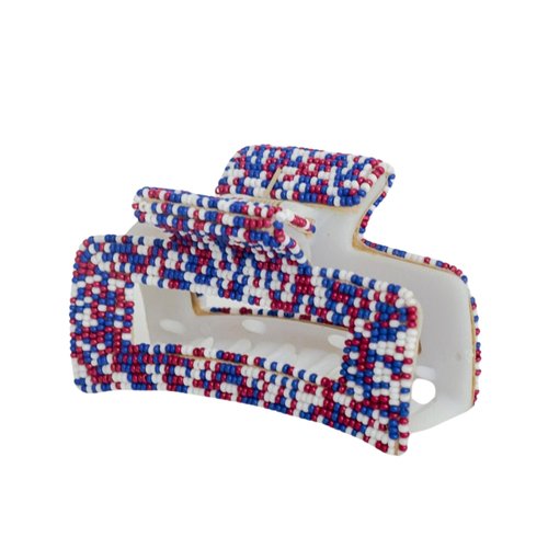 INK+ALLOY Beaded Hair Claw Clips, Game Day Claw Clips in School Colors, Handmade Hair Clips for College Students, Sports Fans, Teachers, Alumni, Team Gifts, 3.5-Inches (Red, White, & Blue)
