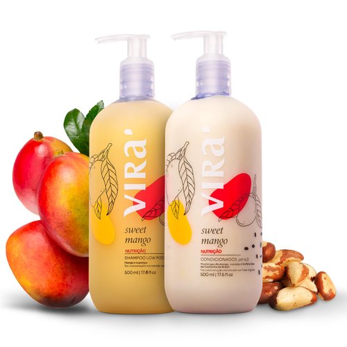 VIRÁ - Brazilian Sweet Mango Shampoo and Conditioner Set - Curly and Wavy Hair - Deep Moisturizing and Nourishing Treatment - Volume Control - Vegan - Clean Beauty - 2x 17.6 fl oz