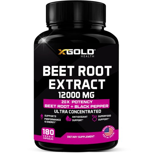 Beet Root Extract Capsules - 12000mg 20x Concentrated Beet Root Capsules Supplement w/Black Pepper - High Nitrates - Natural Nitric Oxide Booster - Highly Concentrated & Bioavailable -180 Veggie Caps
