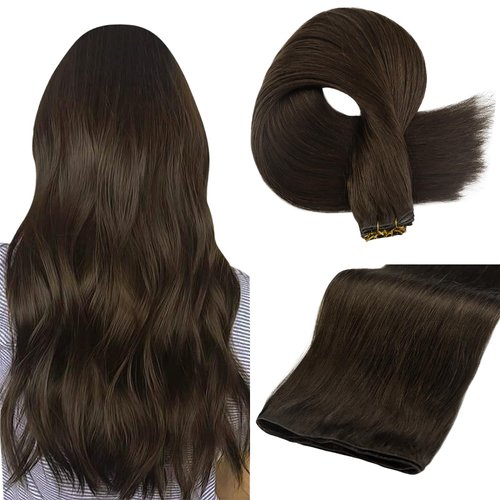 Full Shine Genius Weft Hair Extensions Hair Weft Extensions Brown Hair Extensions Sew In 16 Inch 50G Hand Tied Weft Real Human Hair Sew In Extensions Straight Hair Color Dark Brown