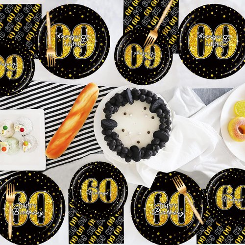 BQK 96 Pcs 60th Birthday Plates and Napkins 60th Birthday Decorations for Men 60th Birthday Party Favors 60th Birthday Party Supplies