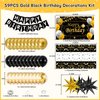 Black and Gold Birthday Decorations, Gold and Black Party Decorations for Men Women, Happy Birthday Decorations with Tablecloth, Happy Birthday Banner Backdrop Star Foil Balloons Bday Decor for Men