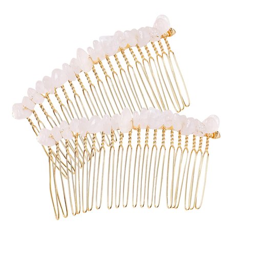 2pack Decorative hair side comb natural stone natural white crystal hair comb, Handmade Hair Accessories, Colorful Hair Accessory For Women