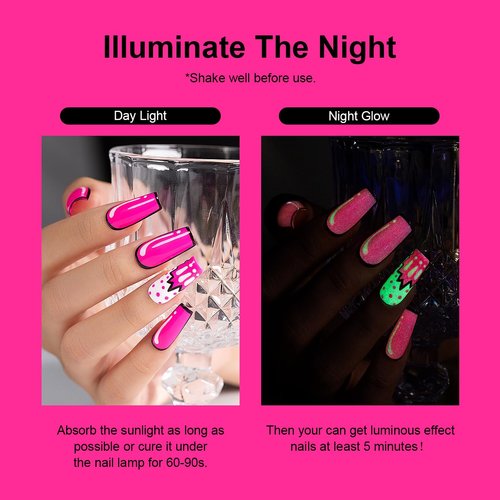RARJSM Glow in The Dark Gel Nail Polish Hot Pink Gel Polish Glow in Dark Gel Polish Luminous Gel Nail Polish Soak off U V/LED Cured Nail Art Manicure 1PCS 15ml for Salon DIY at Home for Women Girls