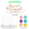YEOCU Birthday Decorations, NO DIY, Pre-Strung Happy Birthday Banner with Honeycomb Balls, Hanging Swirls, Circle Dots Garland, Happy Birthday Party Decorations for Women Men Boys Girls (Pastel)