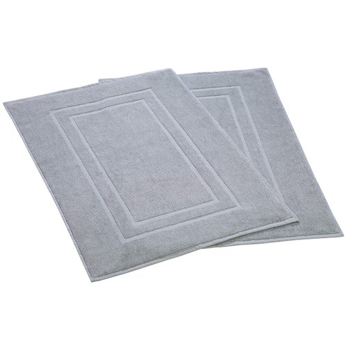 Feather & Stitch 2 Piece Towel Like Bath Mats (30x21 Inch) 100% Cotton Terry Bath Mats, Bathroom Shower Floor Mats [NOT A Bathroom Rug], Soft Absorbent Washable Mats (Grey)