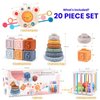 WAWAMINGZ Montessori Baby Toys 6-12 Months, 4 in 1 Toddlers Baby Toy Gifts 1 Year Old Boys Girls for 0, 6, 9, 12, 18 Months, Pull String Teether, Infant Stacking Blocks, Sensory Shapes Bin