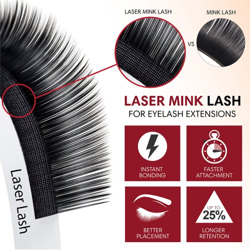 BL Lashes Eyelash Extensions, Laser Mink Classic Synthetic Lashes, 0.15 Thickness, D Curl 10mm, Natural Semi Permanent Eyelashes, Longer-lasting Eyelash Extension Supplies (D Curl 10mm)