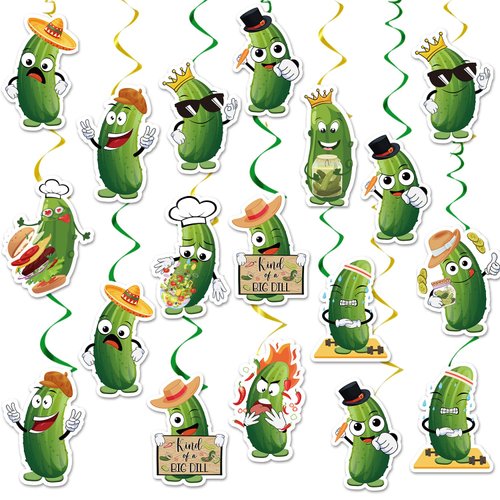 Yoyuspy Funny Pickle Party Decorations - 24PCS Cartoon Pickle Party Decorations Kind of Big Dill Hanging Swirls Cucumber Birthday Party Hanging Decor Fruit Vegetable Theme Party Supplies Kids Women