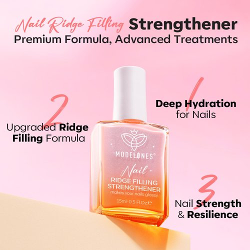 modelones Nail Strengthener, 8-in-One Nail Ridge Filler Nail Polish Repair Nail Growth Treatment for Thin and Damaged Nails, Pink Glow, 15ml