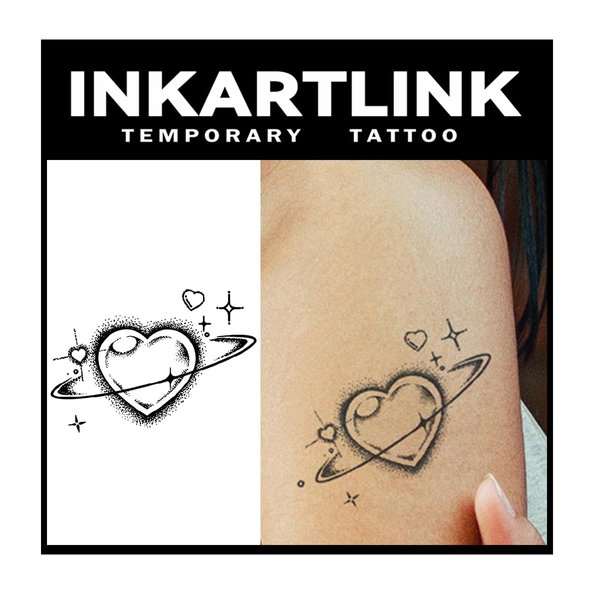 INKARTLINK Tattoo Tech, 2 Sheets Medium Semi Permanent Tattoo, Adult Art Design Temporary Tattoos, Lasts 1-2 Weeks, Waterproof, Realistic Look, No Adhesive, No Reflection (Love Planet Design)