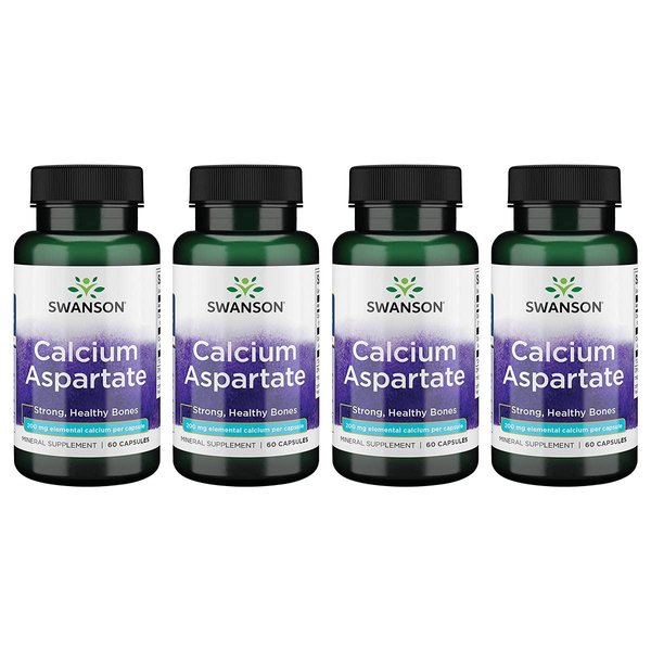 Swanson Calcium Aspartate - Herbal Supplement Promoting Bone, Heart, & Muscle Health - Natural Formula Promoting Total Body Wellness - (60 Capsules-200mg Each) 4 Pack