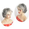 SEVENCOLORS Short Grey Wigs for White Women Layered Mixed Silver Curly Wigs with White Bangs Grandma Synthetic Hair Gray Wigs for Older Women