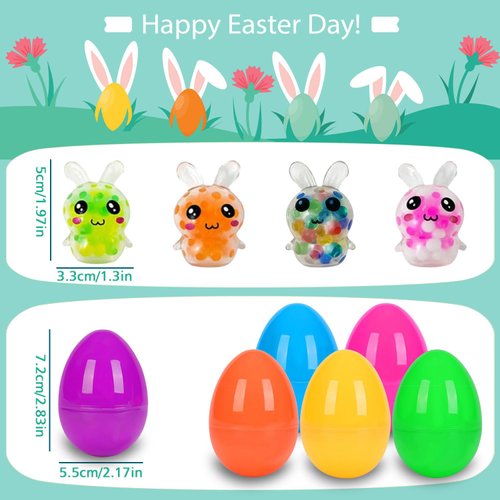 UPINLOOK 12Pcs Prefilled Easter Eggs with Mini Stress Balls Squeeze Toys Inside for Kids Easter Basket Stuffers, Filled Easter Egg for Easter Eggs Hunt Party Favors, Classroom Prize Supplies