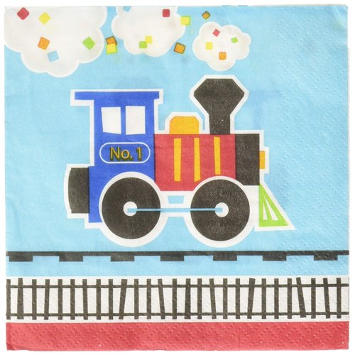 "Creative Converting 2 Ply All Aboard Beverage Napkins, 5"" x 5"", Multicolor" (322217)