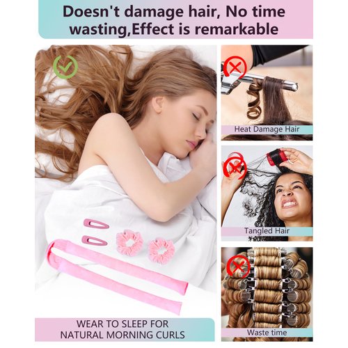 JINNEISYS Upgraded Softer Fabric Heatless Hair Curling, Heatless Hair Curlers for Long Hair and Medium Hair, Heatless Curling Rod Headband to Sleep In, Suitable for All Hair Types