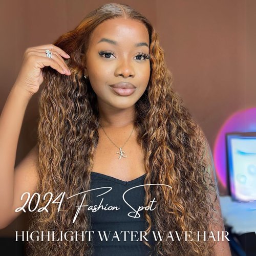Water Wave Human Hair Bundles Ombre Honey Blonde Curly Bundles, Glossy & Shed-free P4/27 Highlighted Wet And Wavy Human Hair Bundles Weave Brown Piano Color 10A 100% Virgin Hair Single Bundle 14 Inch