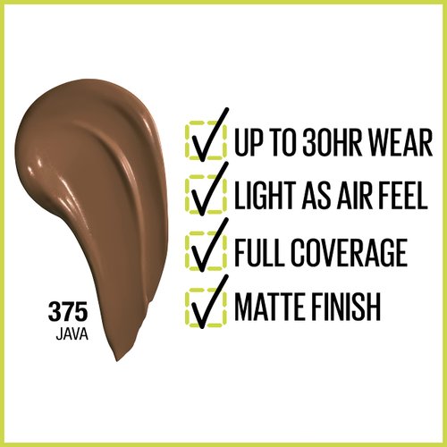 Maybelline Super Stay Full Coverage Liquid Foundation Active Wear Makeup, Up to 30Hr Wear, Transfer, Sweat & Water Resistant, Matte Finish, Java, 1 Count