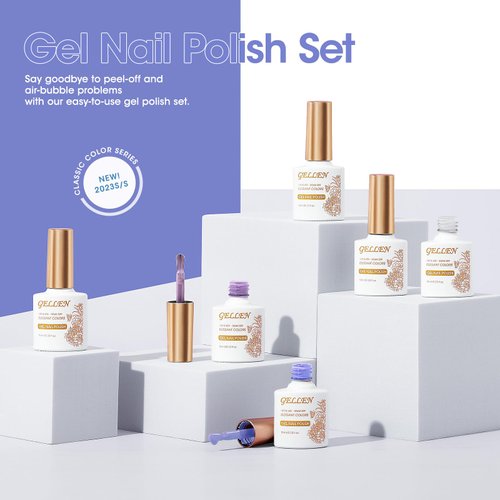 Gellen Gel Nail Polish Set, 6 Colors Natural Baby Blue Nail Polish Set Pastel Purple White Glitter Gel Nail Polish Kit Nail Art DIY Home Gel Manicure Set Light Violet Nail Gifts for Spring Summer