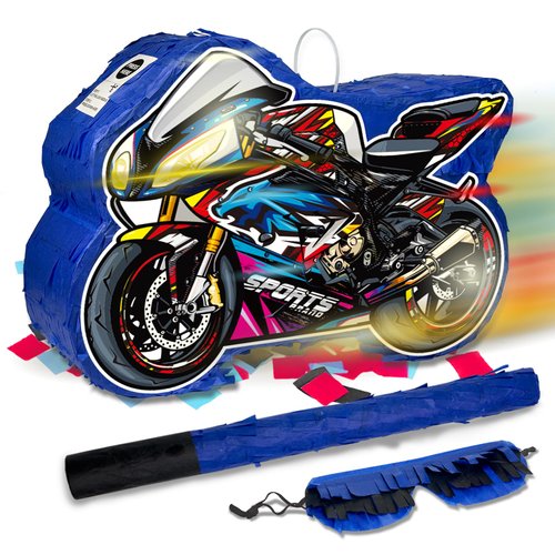 Motorcycle Pinata for Boys Birthday Party Supplies Cool Motorcycles Pinata with Stick and Blindfold for Boys Theme Party Decoration, Small Pinata Birthday Party Supplies
