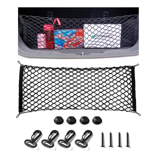 Cargo Net Stretchable, Adjustable Elastic Trunk Cargo Organizer Net Storage Organizer Net with Hooks, Universal Car Accessory for Cars, Trucks, SUVs