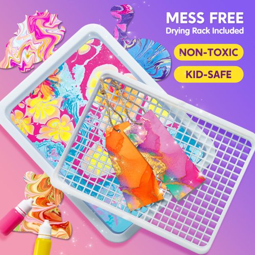 Klever Kits Marbling Paint for Kids, Metallic Gold Water Marble Paint Art, Arts and Crafts for Girls & Boys 6-12 Years Old, Paint Craft Kits, Birthday Gifts Ideas Activities Toys