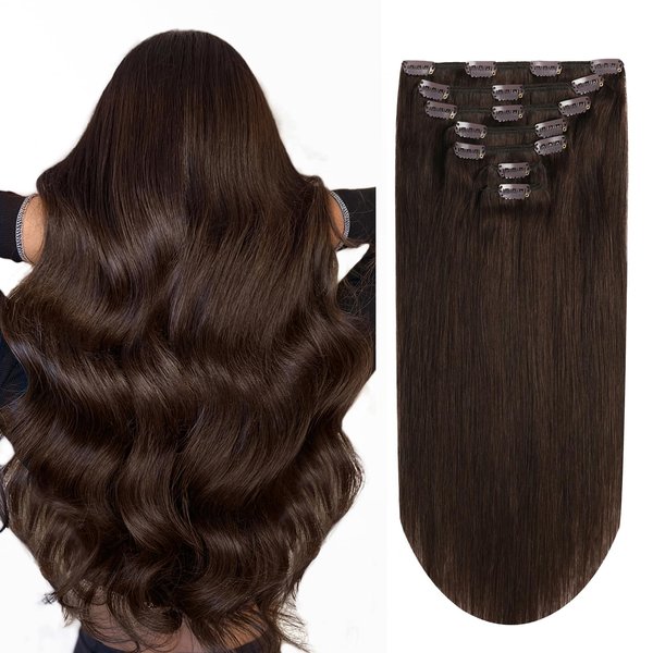 MIFIL Human Hair Clip in Extensions Straight Remy Hair Extensions Clip in Human Hair Dark Brown Natural Hair Extensions Dark Brown Double Weft Human Hair Extensions Clip in (16inch,7pcs, 120g)
