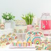Retro Rainbow Themed Happy Birthday Party Supplies Set - Vibrant Disposable Paper Plates, Cups and Napkins - Fun & Colorful Design for Boys/Girls - For 16 Guests