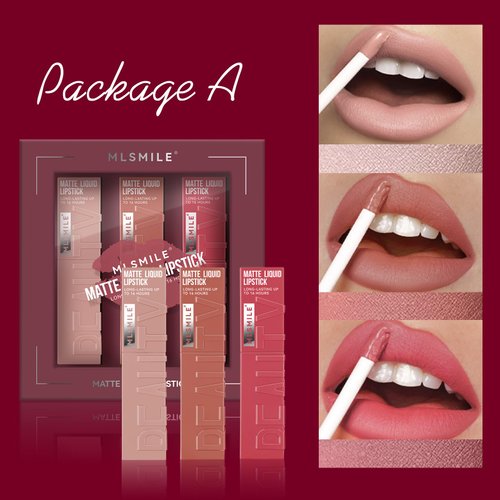 MLSMILE 3Pcs Matte Liquid Lipstick Set Waterproof Makeup Lipstick for Women Lip Stain Tint Longwear Non-Stick Cup Lip Gloss (Set B) (Set A)