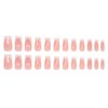 Hkanlre Shiny Square Press on Nails Shiny Fake Nails French Tips Full Cover Medium Pink False Nails for Women and Girls 24PCS