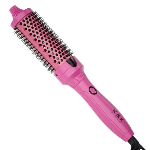 K&K Thermal Brush, 1.5 Inch Heated Round Brush, Professional Heated Curling Ceramic Tourmaline Ionic Curling Iron, Hot Styling Volumizing Brush, Dual Voltage, Pink