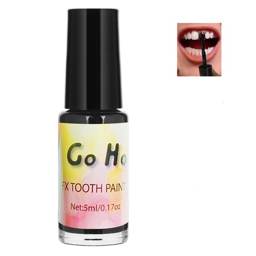 Go Ho Makeup Tooth SFX Black Paint,Temporary Black Teeth Paint,Safe,Quick Dry&Realistic,Perfect for Cosplay,Theater,Halloween Clown Skeleton Zombie Vampire Costume Makeup,5 ml