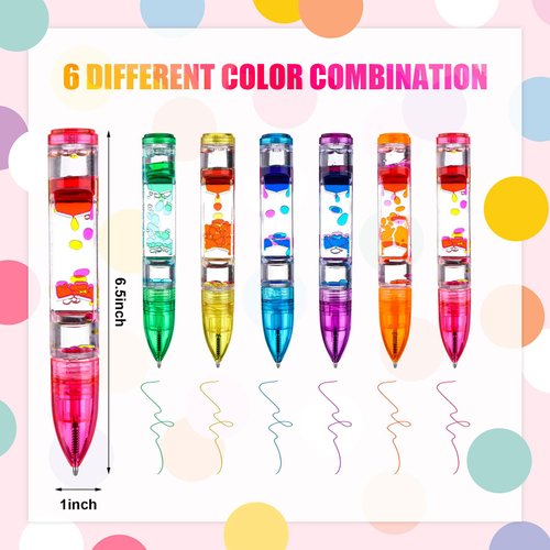 12 Pack Liquid Motion Pen Colorful Liquid Motion Bubbler Pens Fidget Liquid Timer Pen for Stress and Anxiety Relief Home Office Desk Toys Decoration