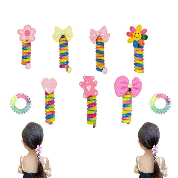 Colorful Spiral Hair Ties for Trendy Hairstyles - Telephone Wire Hair Accessories for Kids & Women (7PCS)