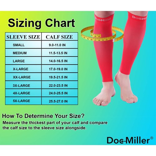 Doc Miller Calf Compression Sleeve Men and Women - 20-30mmHg Shin Splint Compression Sleeve Recover Varicose Veins, Torn Calf and Pain Relief - 1 Pair Calf Sleeves Red Color - Small Size
