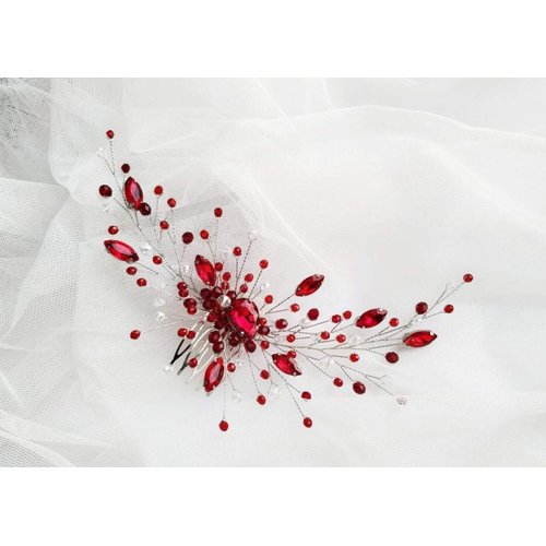 Kercisbeauty Women Red Hair Comb Wedding Bridal Crystal Clip Bridesmaid Hair Dress Prom Special Occasion Hair Accessories (Red)