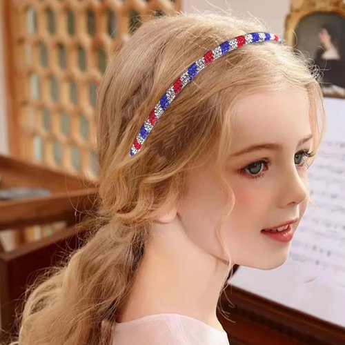 HOXIEYA Independence Day Rhinestone Headband Blue Red Patriotic Hair Band 4th July Headband for Women Girls Patriotic Holiday Decoration Supllies 1pcs